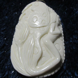 Butterfly wing fairy pendant carved bone necklace